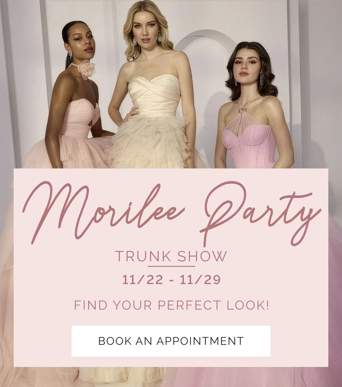 Morilee Party Trunk Show Banner Mobile